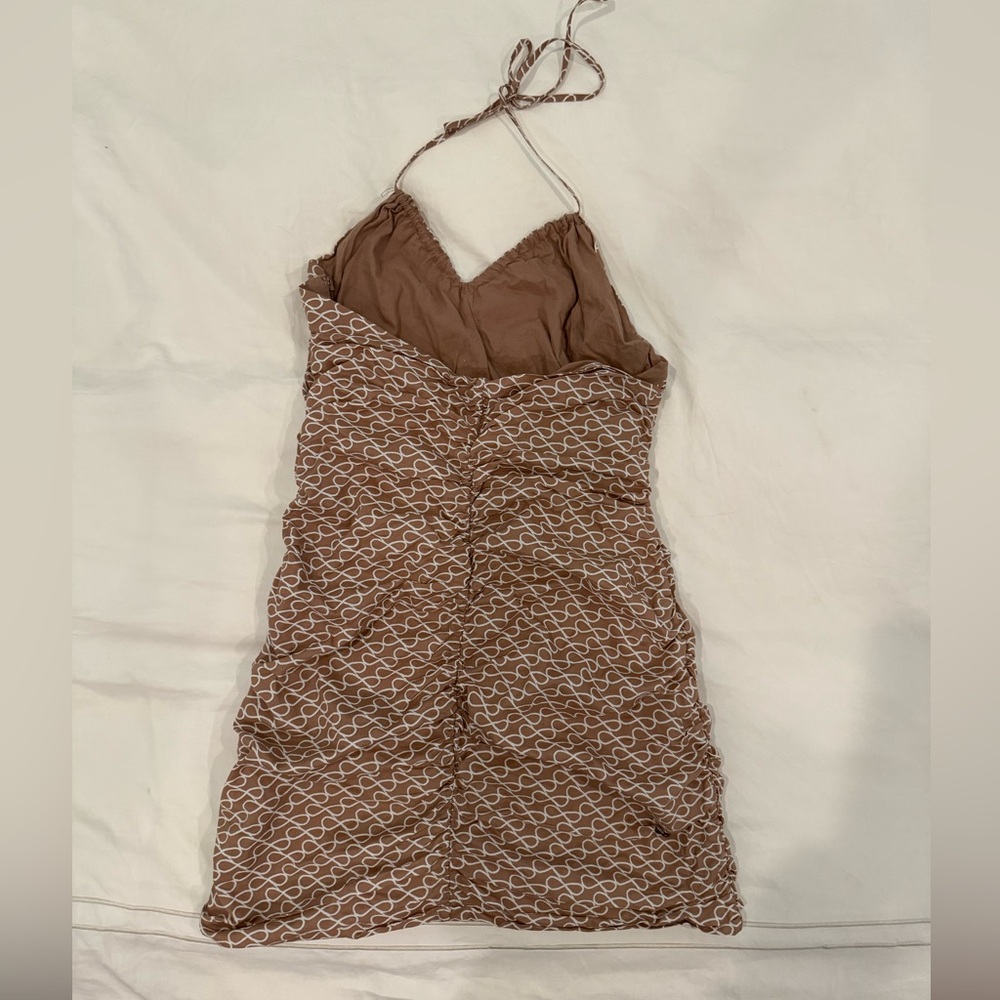 Print Ruched Halter Mini Dress - Picture 2 of 4